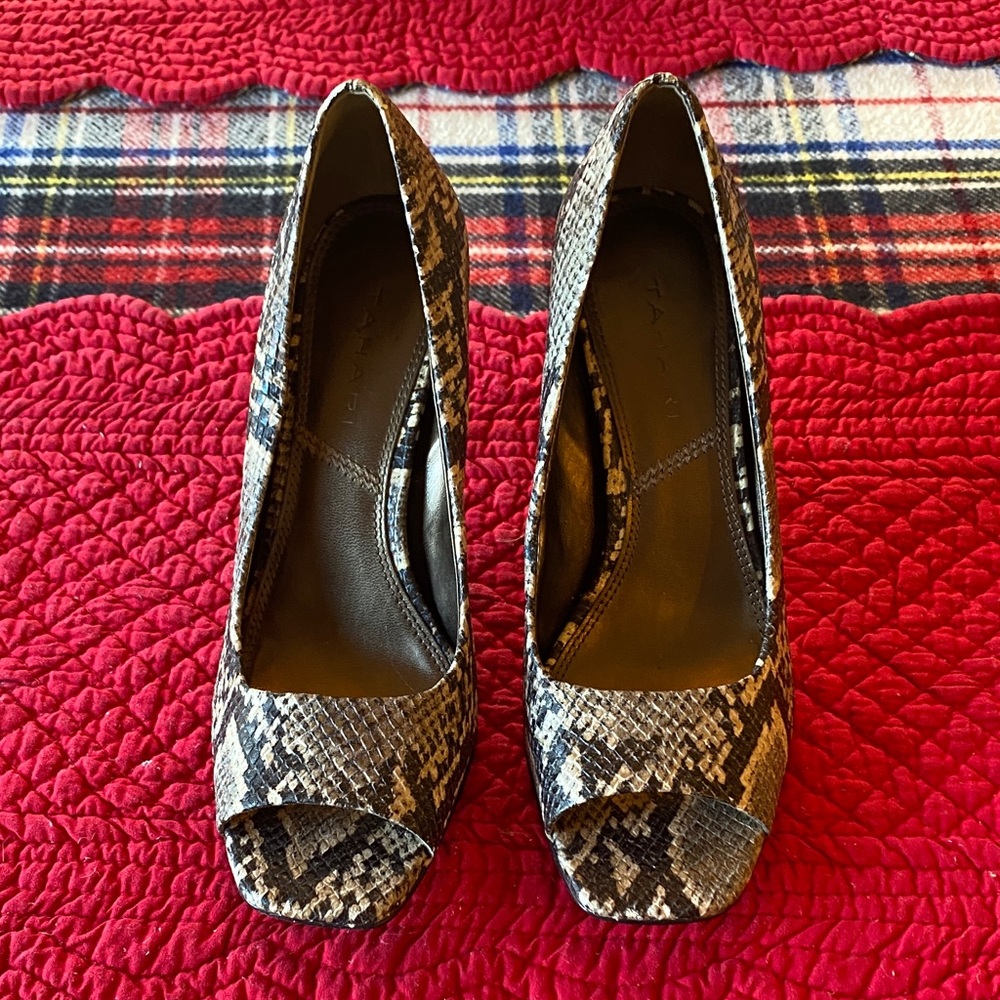Tahari Snakeskin Open-Toe Heels